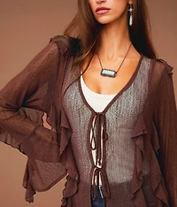 Ruffle Mesh Duster Cardigan