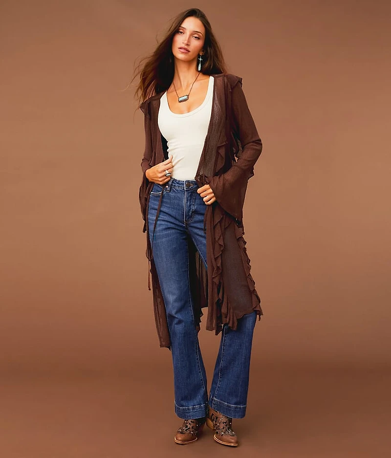 Ruffle Mesh Duster Cardigan