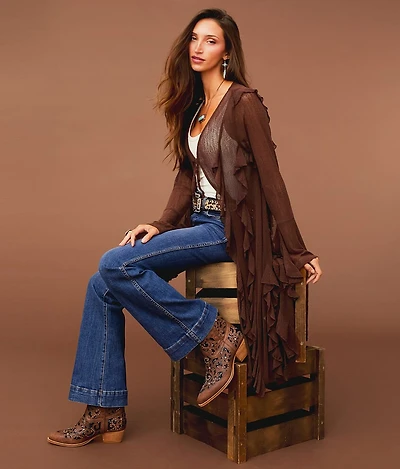 Ruffle Mesh Duster Cardigan