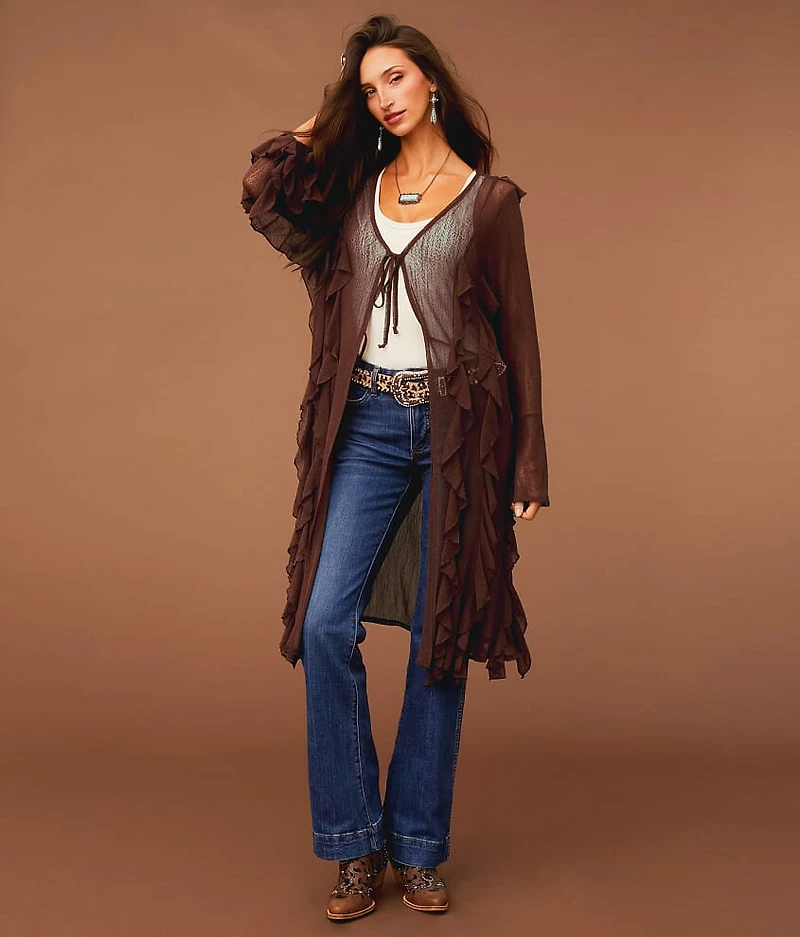 Ruffle Mesh Duster Cardigan
