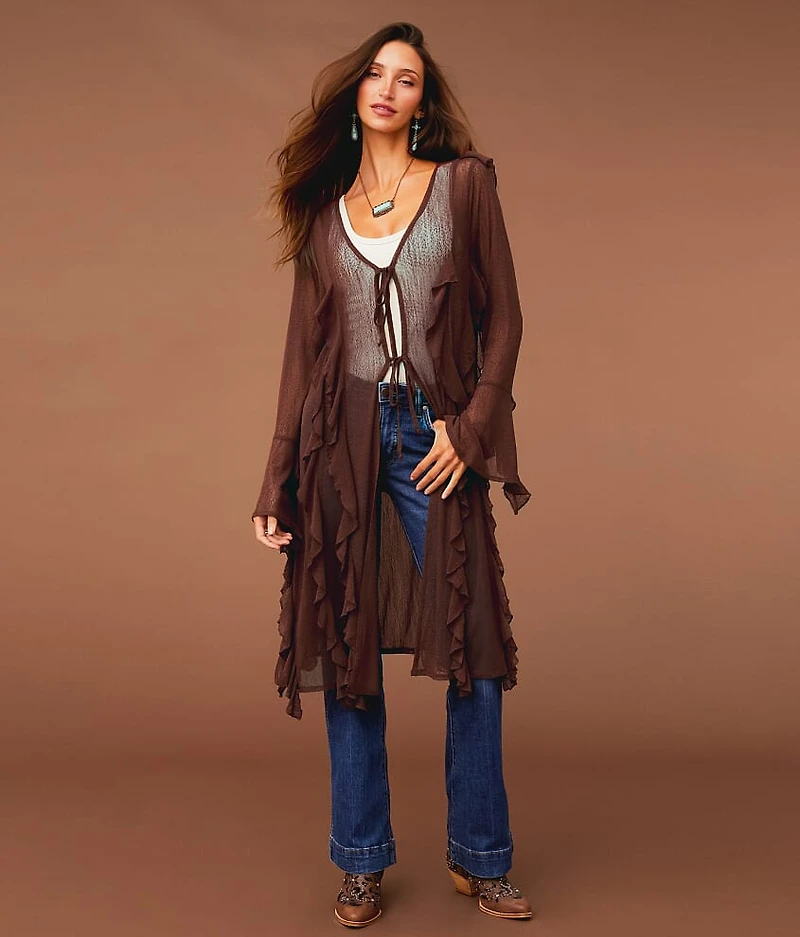 Ruffle Mesh Duster Cardigan