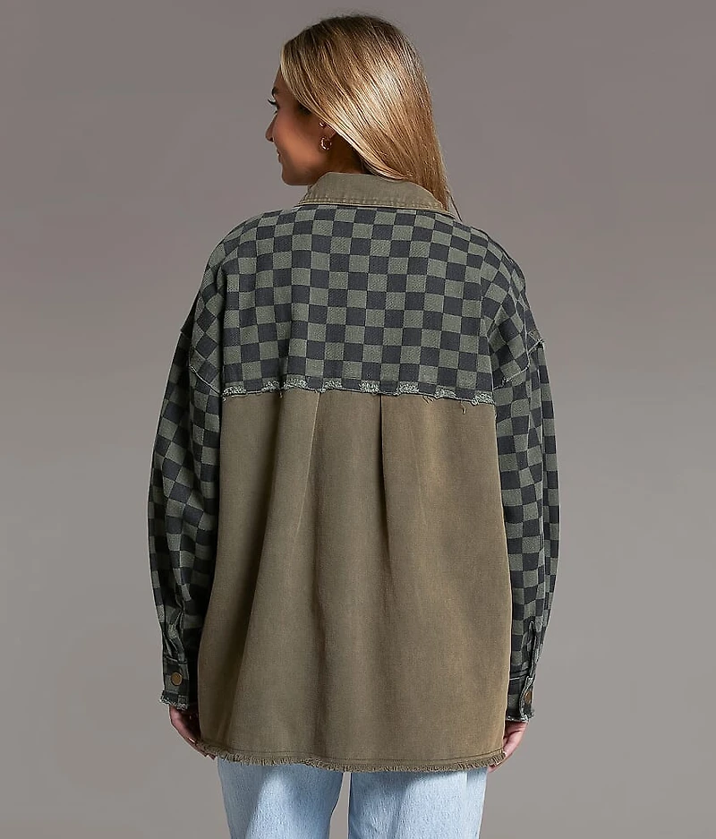 Raw Edge Checker Shacket