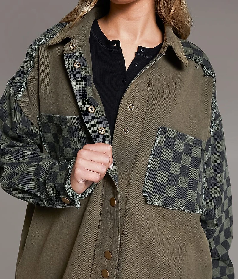 Raw Edge Checker Shacket