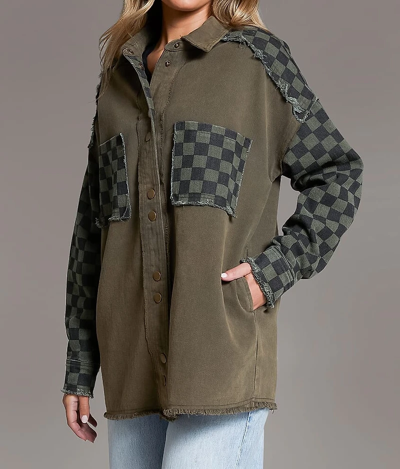 Raw Edge Checker Shacket