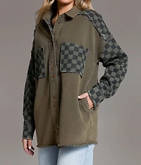 Raw Edge Checker Shacket