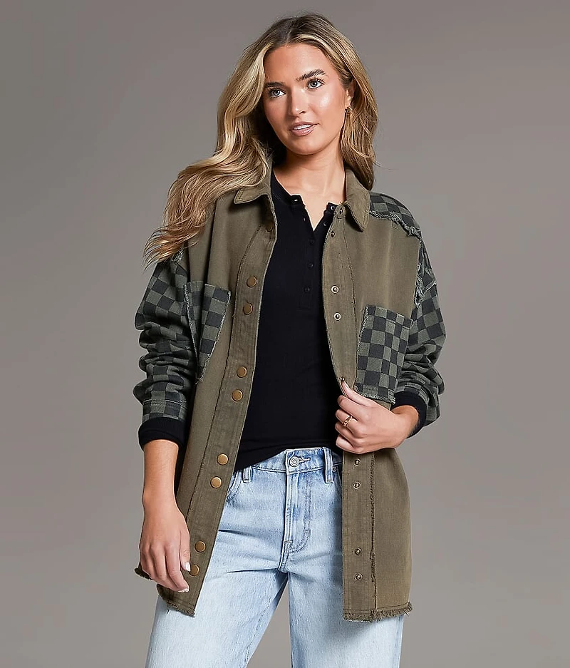 Raw Edge Checker Shacket