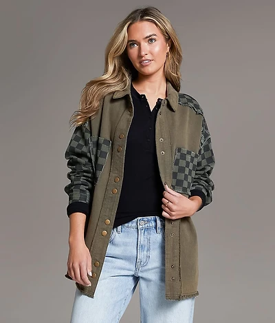 Raw Edge Checker Shacket