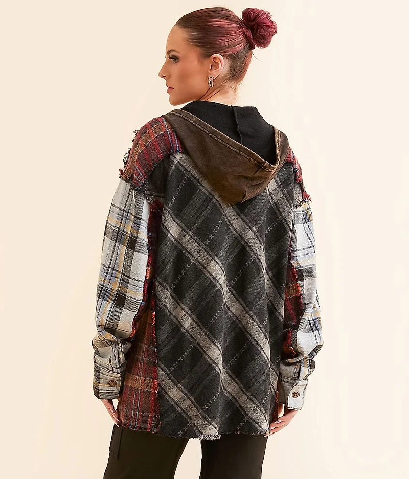 Pieced Plaid Boyfriend Hooded Shacket