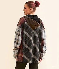 Pieced Plaid Boyfriend Hooded Shacket