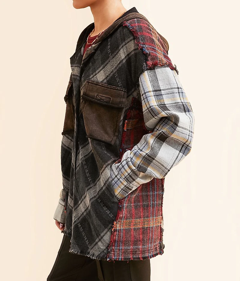 Pieced Plaid Boyfriend Hooded Shacket