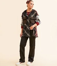 Pieced Plaid Boyfriend Hooded Shacket