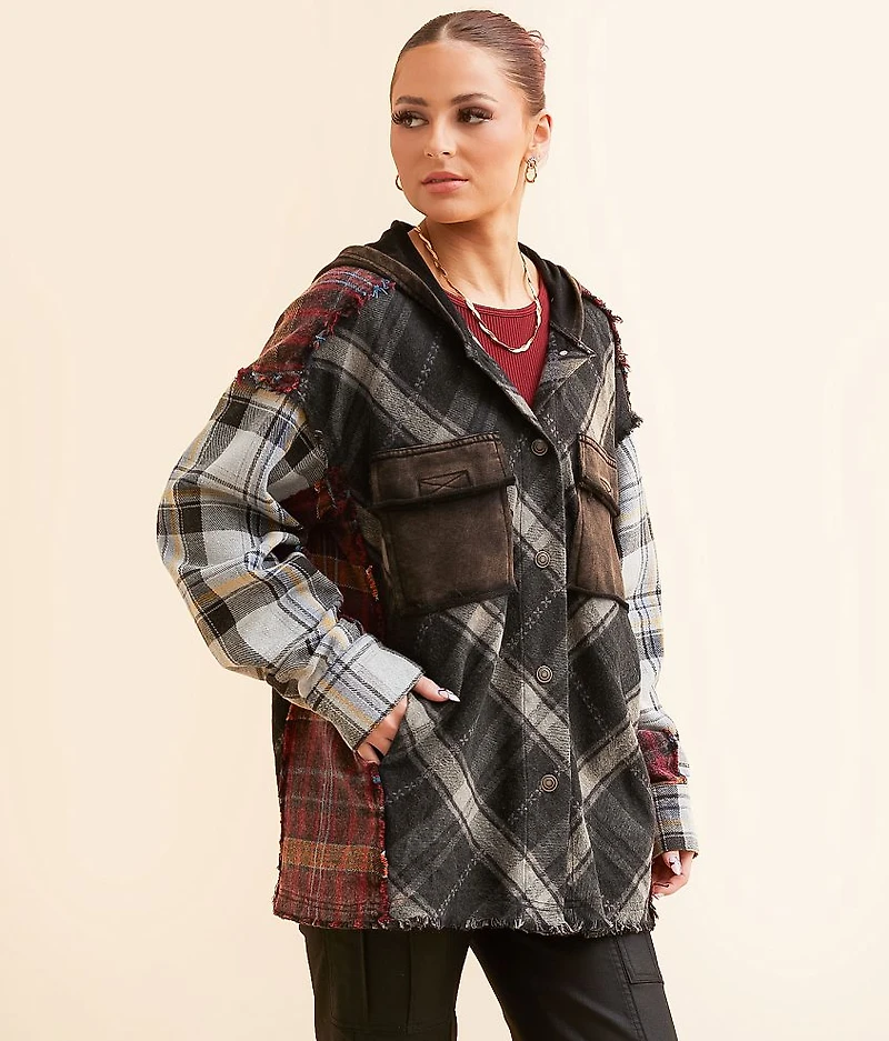 Pieced Plaid Boyfriend Hooded Shacket