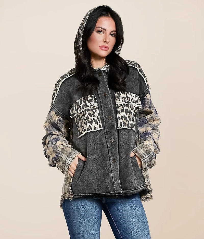 Mixed Cheetah Hooded Shacket