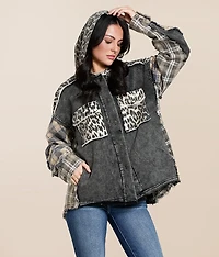 Mixed Cheetah Hooded Shacket