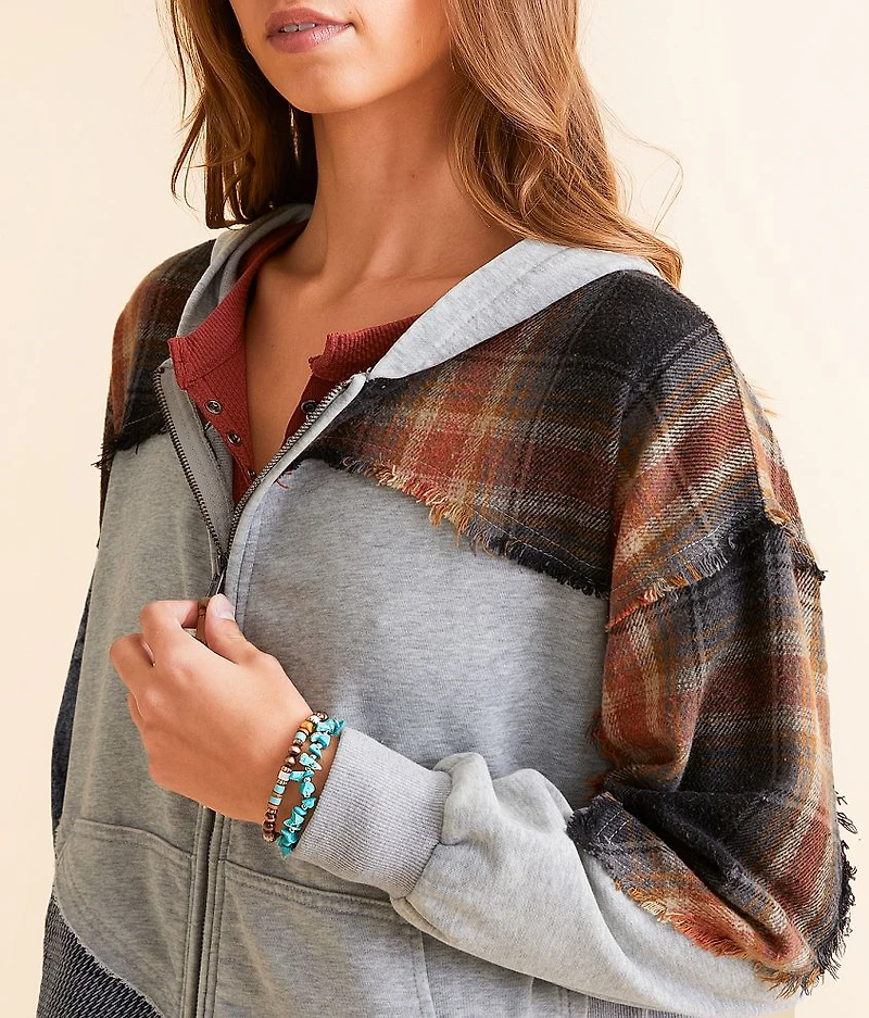 Pieced Plaid Hoodie
