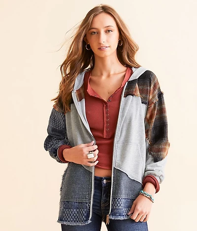 Pieced Plaid Hoodie