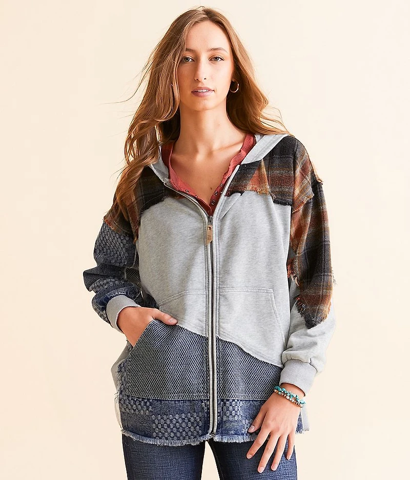 Pieced Plaid Hoodie
