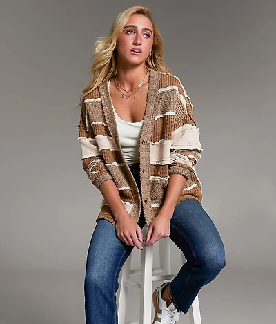 Textured Stripe Cardigan Sweater