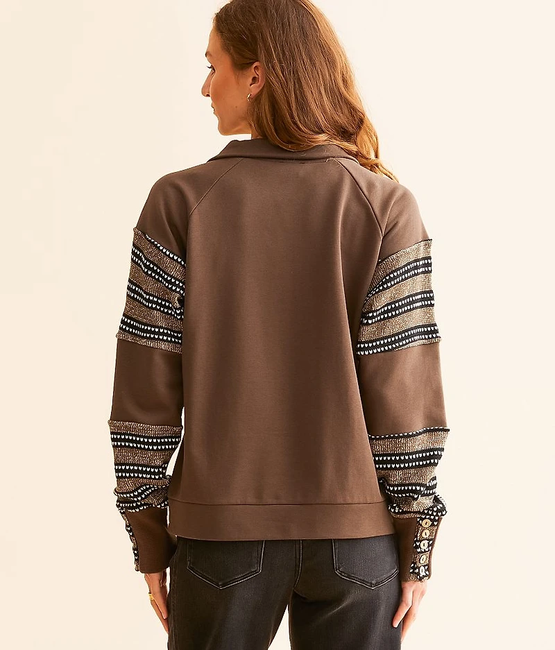 Pieced Sweater Knit Henley Pullover