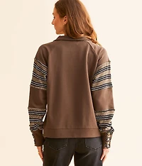 Pieced Sweater Knit Henley Pullover