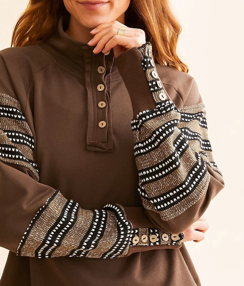 Pieced Sweater Knit Henley Pullover