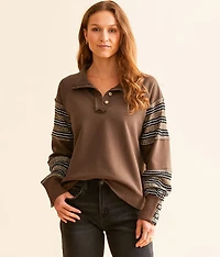 Pieced Sweater Knit Henley Pullover