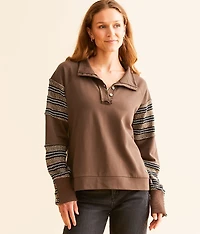 Pieced Sweater Knit Henley Pullover