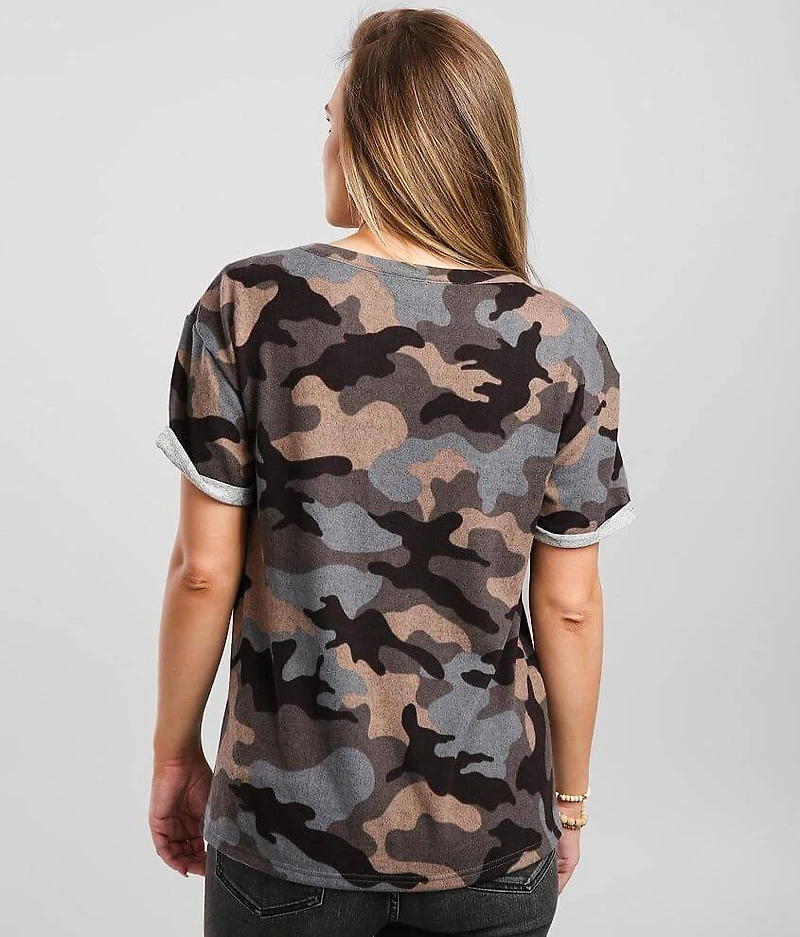 Camo Lace-Up Cut-Out T-Shirt