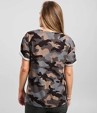 Camo Lace-Up Cut-Out T-Shirt