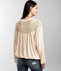 Crochet Yoke Henley Peasant Top