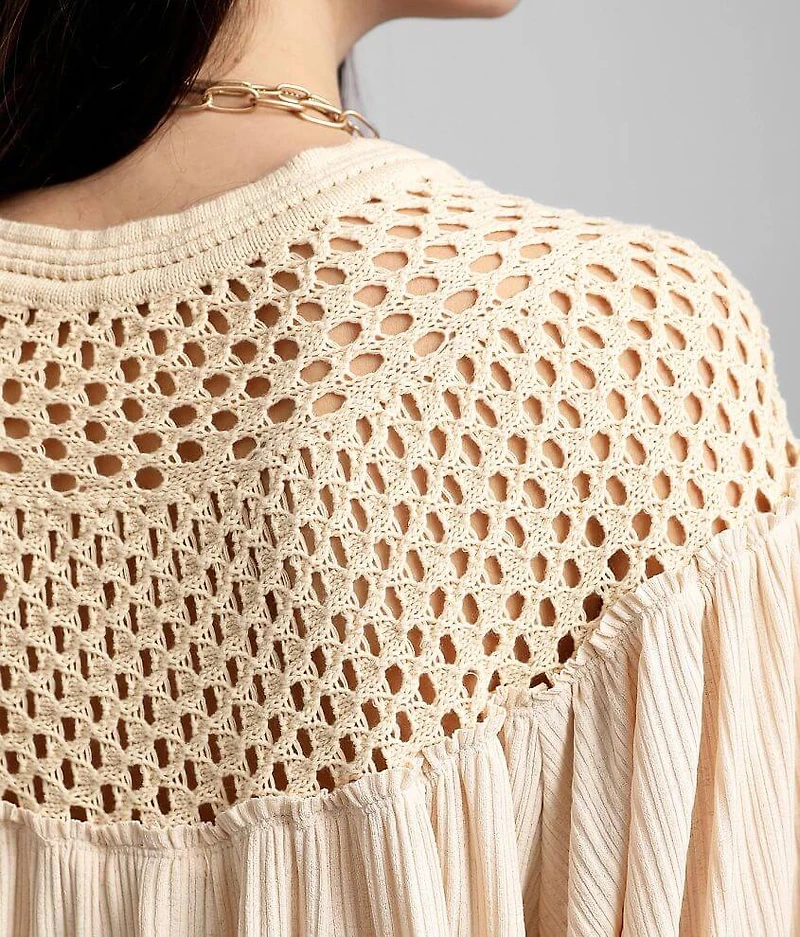 Crochet Yoke Henley Peasant Top