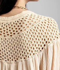 Crochet Yoke Henley Peasant Top