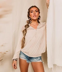 Crochet Yoke Henley Peasant Top