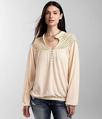 Crochet Yoke Henley Peasant Top