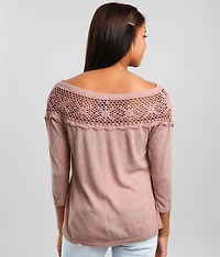 Crochet Yoke Wide Neck Top