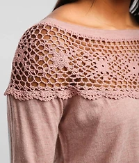 Crochet Yoke Wide Neck Top