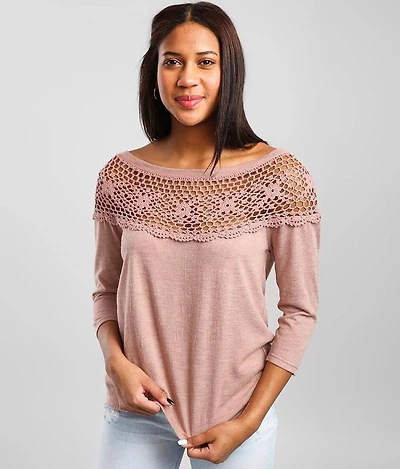 Crochet Yoke Wide Neck Top