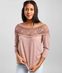 Crochet Yoke Wide Neck Top