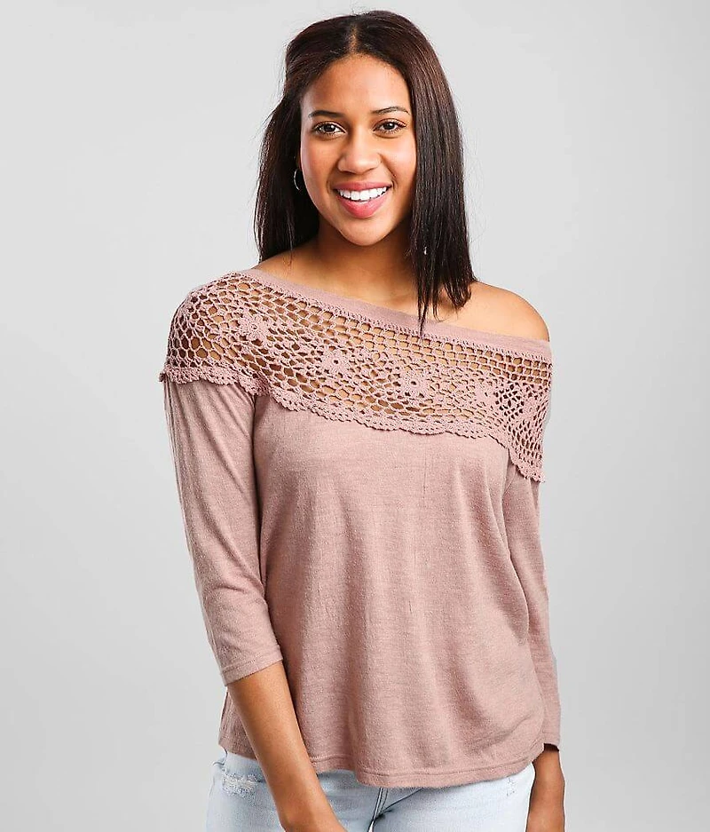 Crochet Yoke Wide Neck Top
