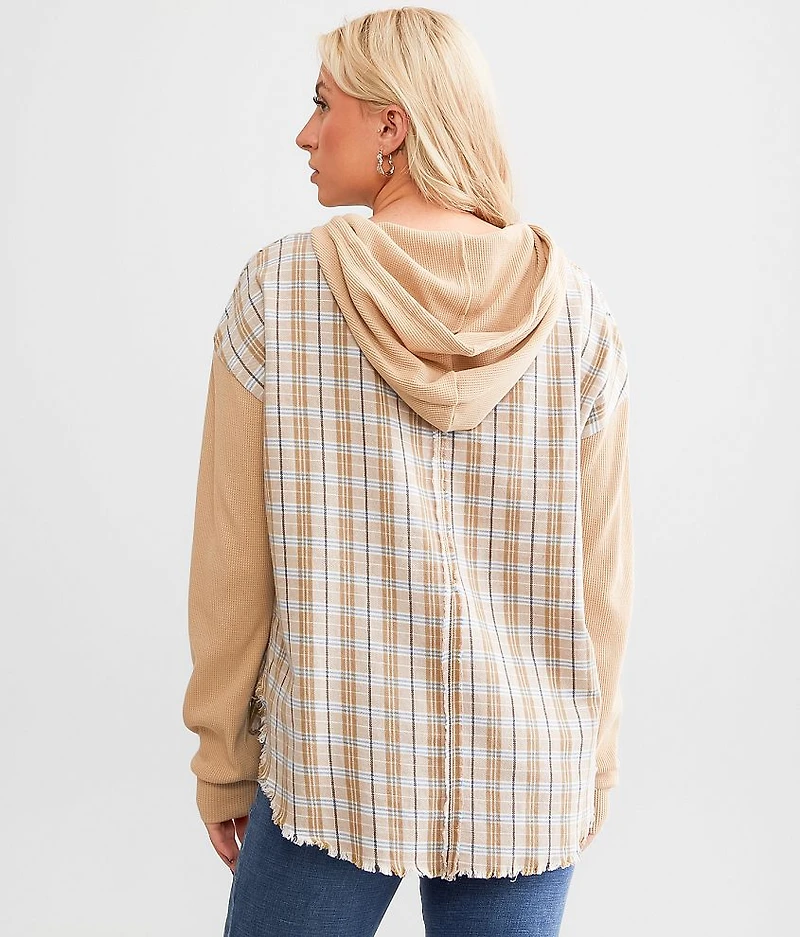 Waffle Knit Plaid Hoodie