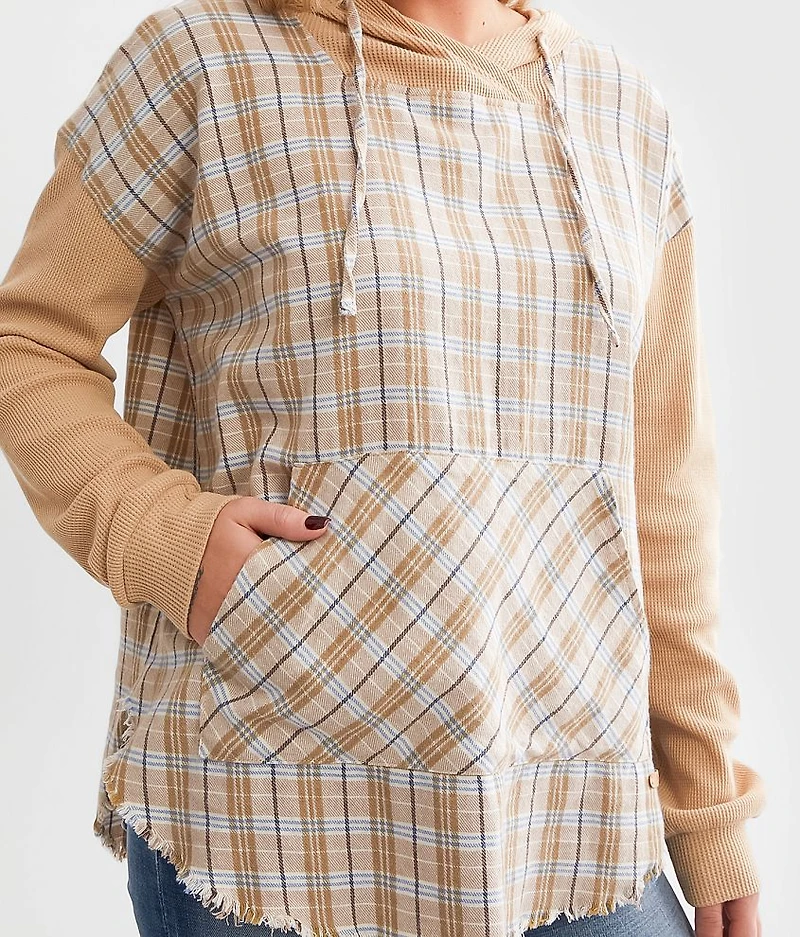 Waffle Knit Plaid Hoodie