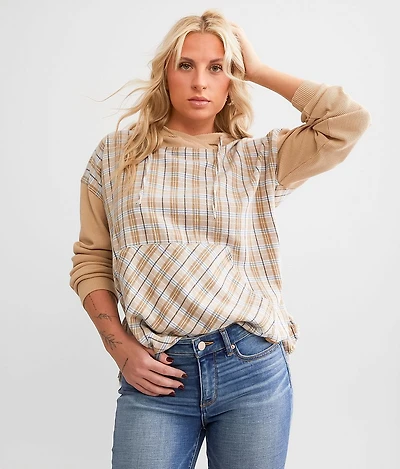 Waffle Knit Plaid Hoodie
