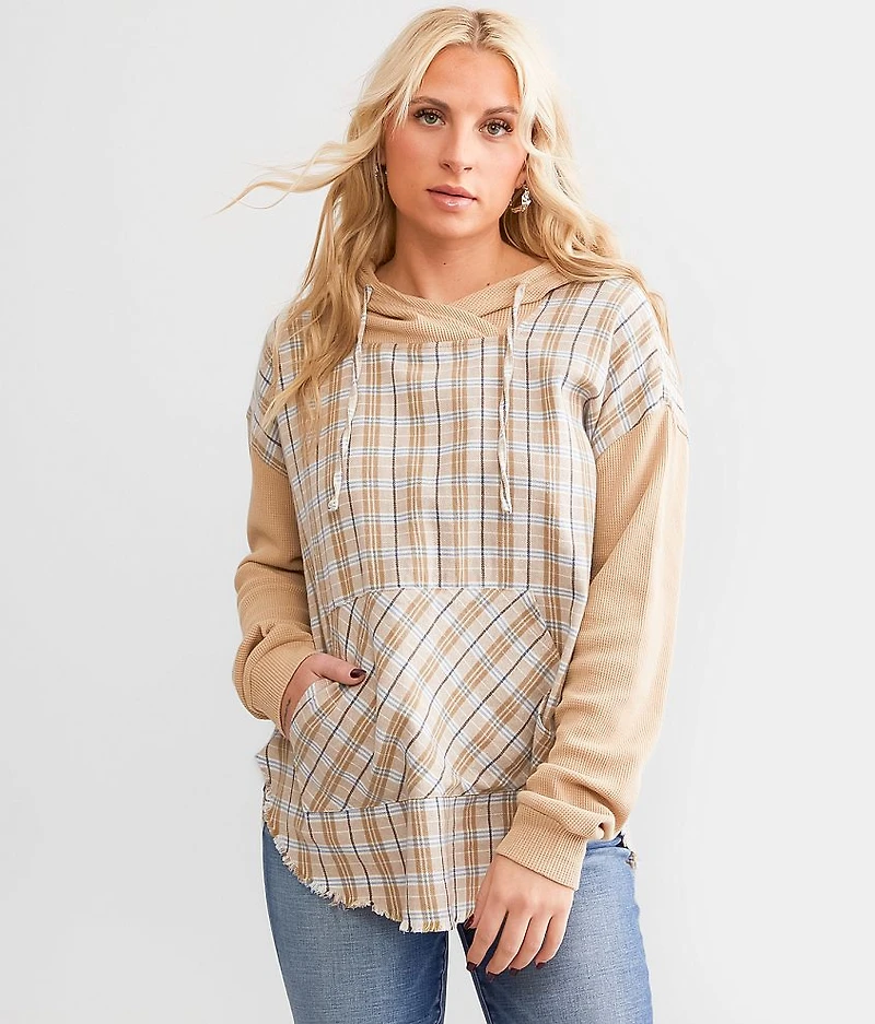 Waffle Knit Plaid Hoodie