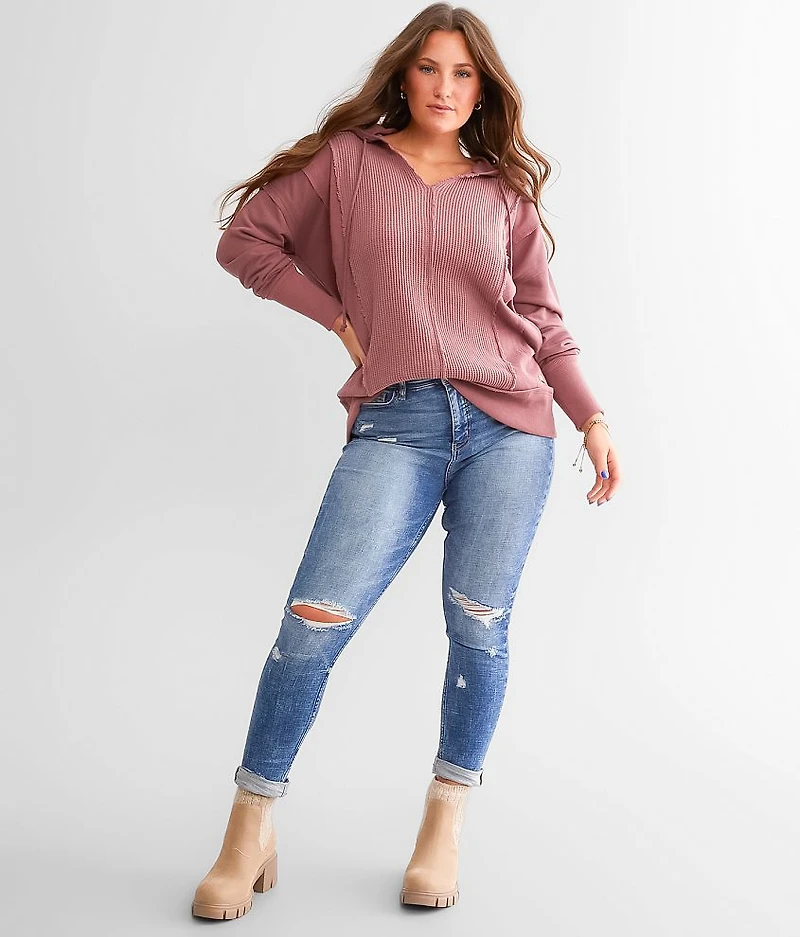 Pieced Waffle Knit Hoodie