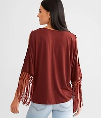 Cold Shoulder Fringe Top
