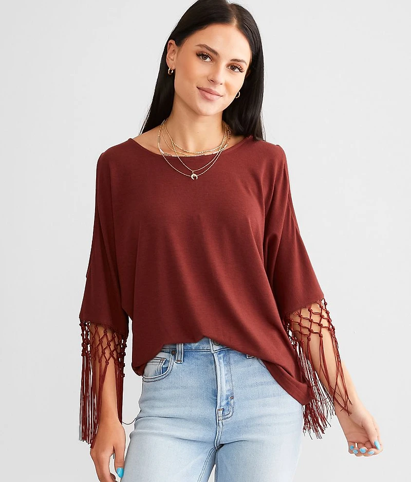 Cold Shoulder Fringe Top