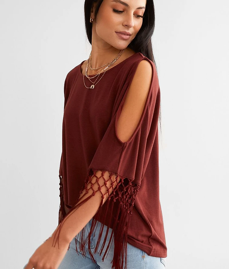 Cold Shoulder Fringe Top