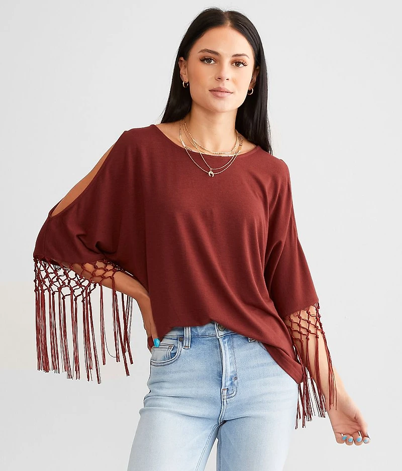 Cold Shoulder Fringe Top