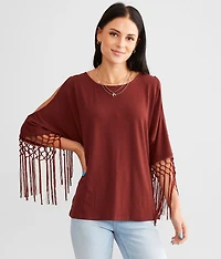 Cold Shoulder Fringe Top