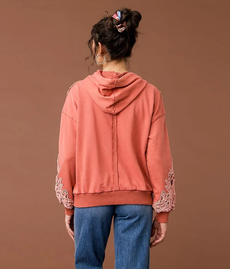 Crochet Applique Hooded Sweatshirt